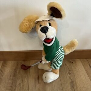Vtg. Duffers 14" Golf Dog Plush Bendable Tan Green 24k Fathers Day Dad